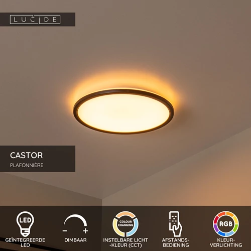 Lucide CASTOR - Plafonnière - Ø 32 cm - LED Dimb. - CCT - 1x20W 2700K/6500K - RGB - Opaal - USP